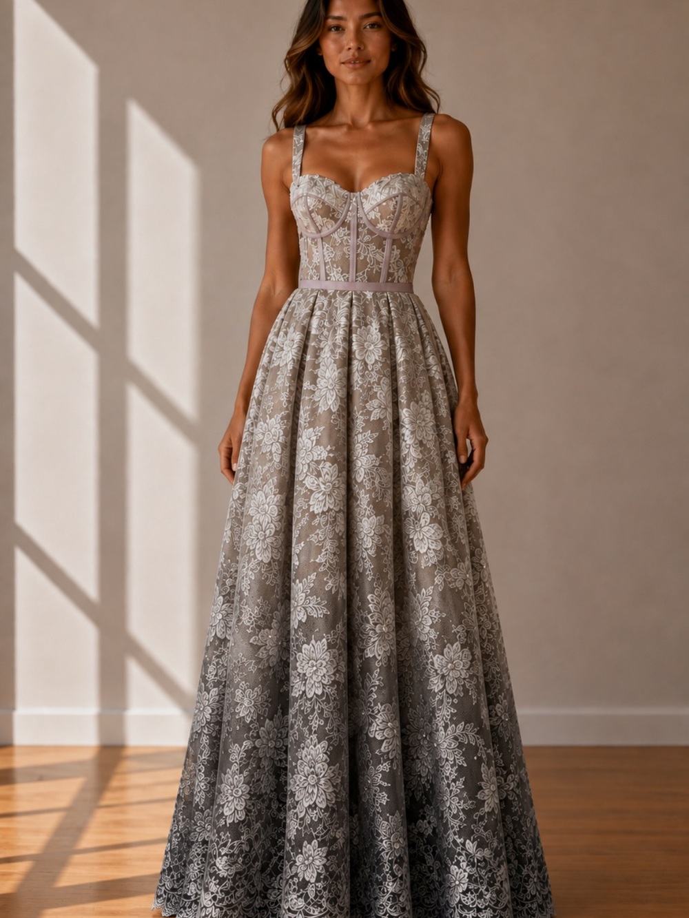 Couture Inspired Elegant Structured Corset Embroidered Evening Gown